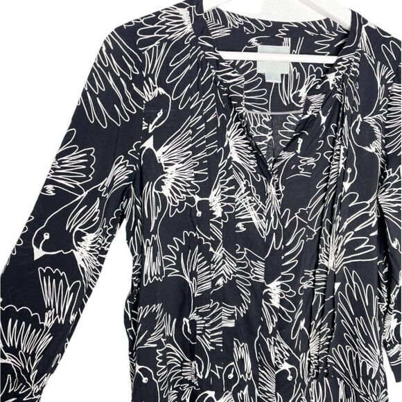 ANTHROPOLOGIE MAEVE Bird Print Black & White Button Up Blouse  - Picture 3 of 8